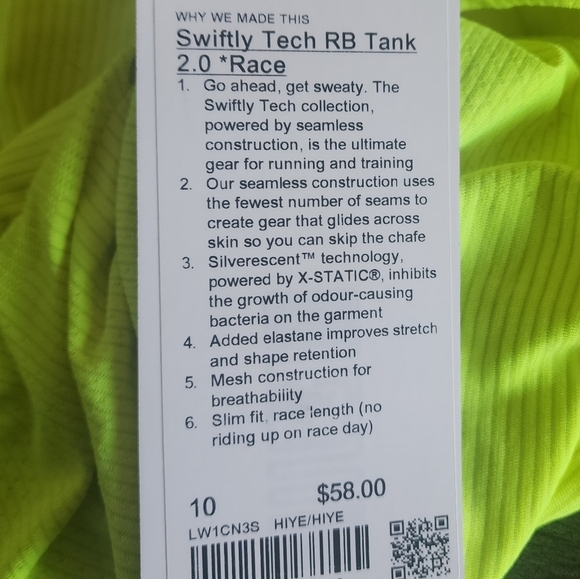 🆕️ LULULEMON Swiftly Tech Tank Top Race Length 2.0 Neon Yellow 10 nwt - Picture 3 of 5